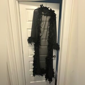 Black Sheer Feathered Robe